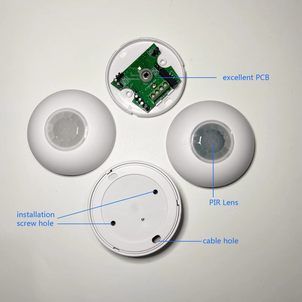 Motion Sensor Pir Wired - ในร่ม 360 ° เครื่องตรวจจับอินฟราเรดแบบติดเพดาน สัญญาณหน้าสัมผัสแห้ง NC/NO