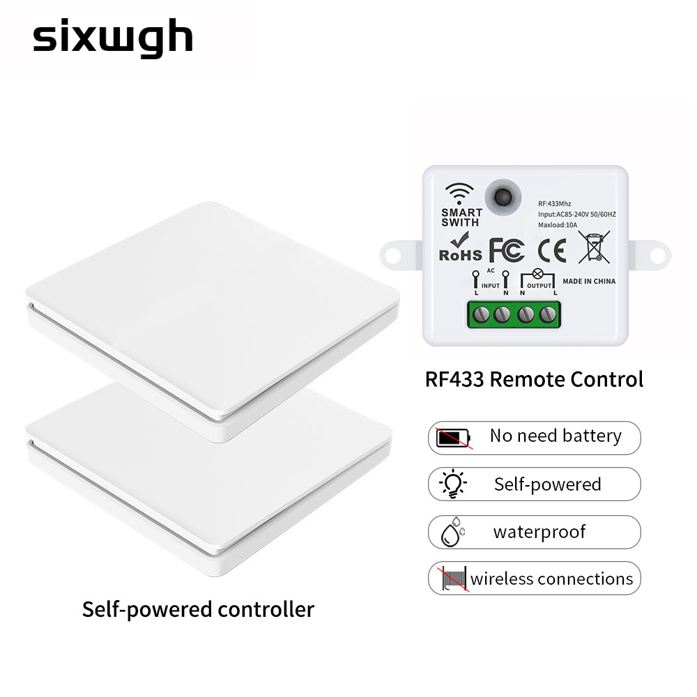 Home Automation Diy - SIXWGH สวิทช์ไร้สายสมาร์ท RF433Mhz Self-Powered Push ปุ่มผนังแผงรีโมทคอนโทรลสวิทช์ไฟผนังกันน้ำสวิทช์