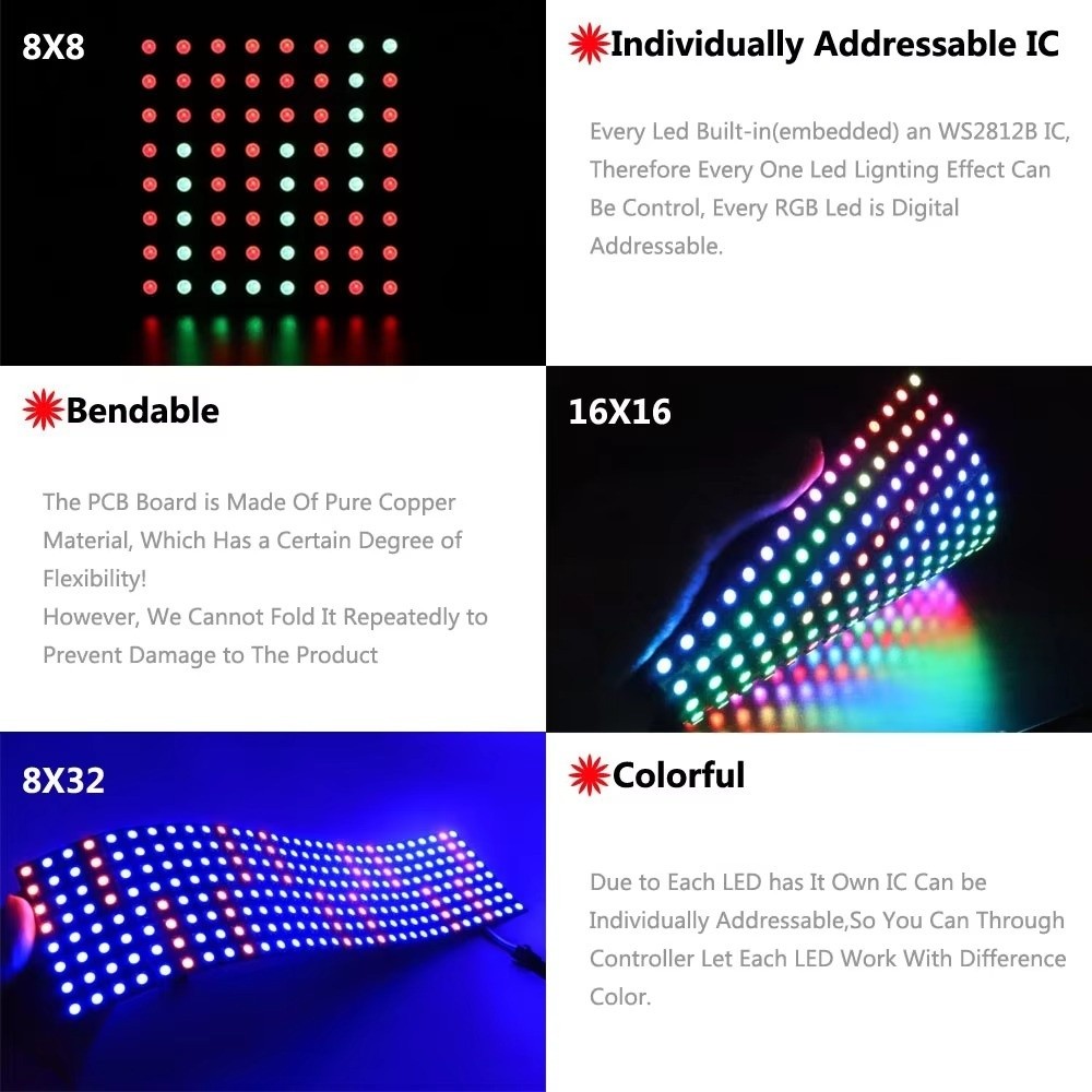 แผงไฟ LED RGB สีเต็มรูปแบบ WS2 - Rgb Led Matrix 8X8 บทวิจารณ์และราคา