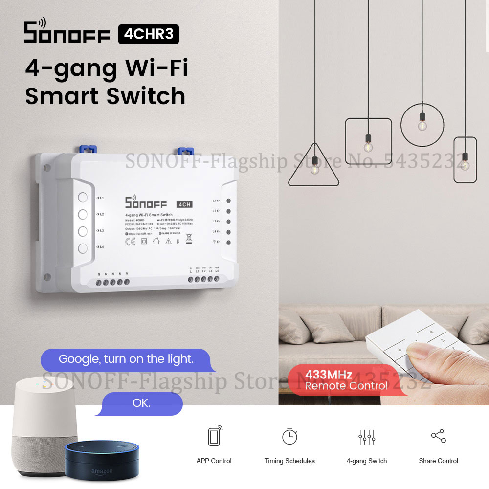Itead SONOFF 4CH R3 Wifiรีโมทค - Home Automation Ideas บทวิจารณ์และราคา